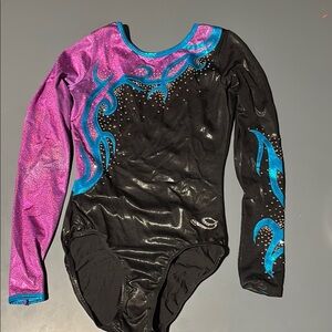 Black and Pink Long Sleeve Leotard with Blue Accents